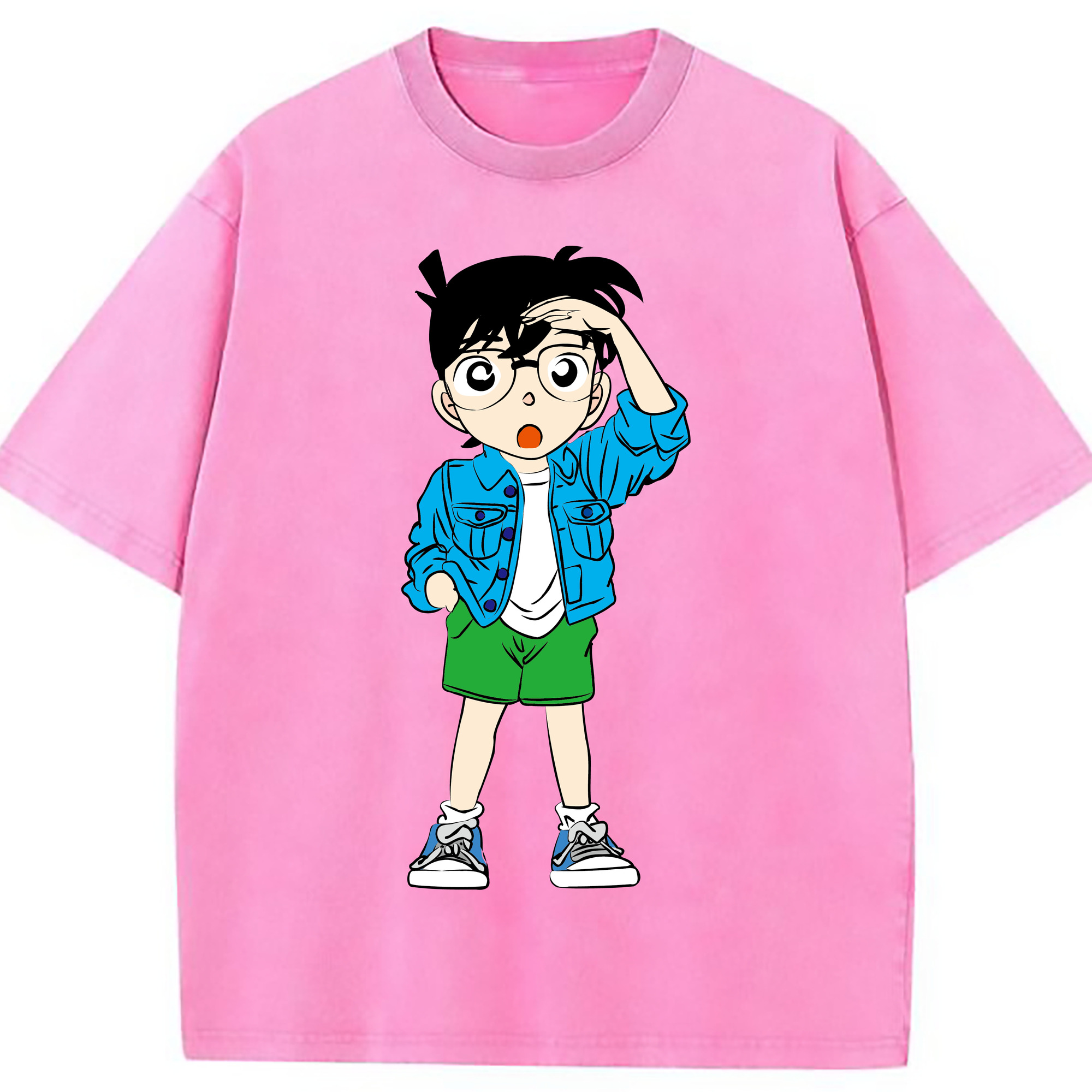 （画像用） 名探偵コナン 江戸川 コナン Detective Conan Conan Edogawa 綿100% ヴィンテージ風 半袖Tシャツ（フロントプリント）